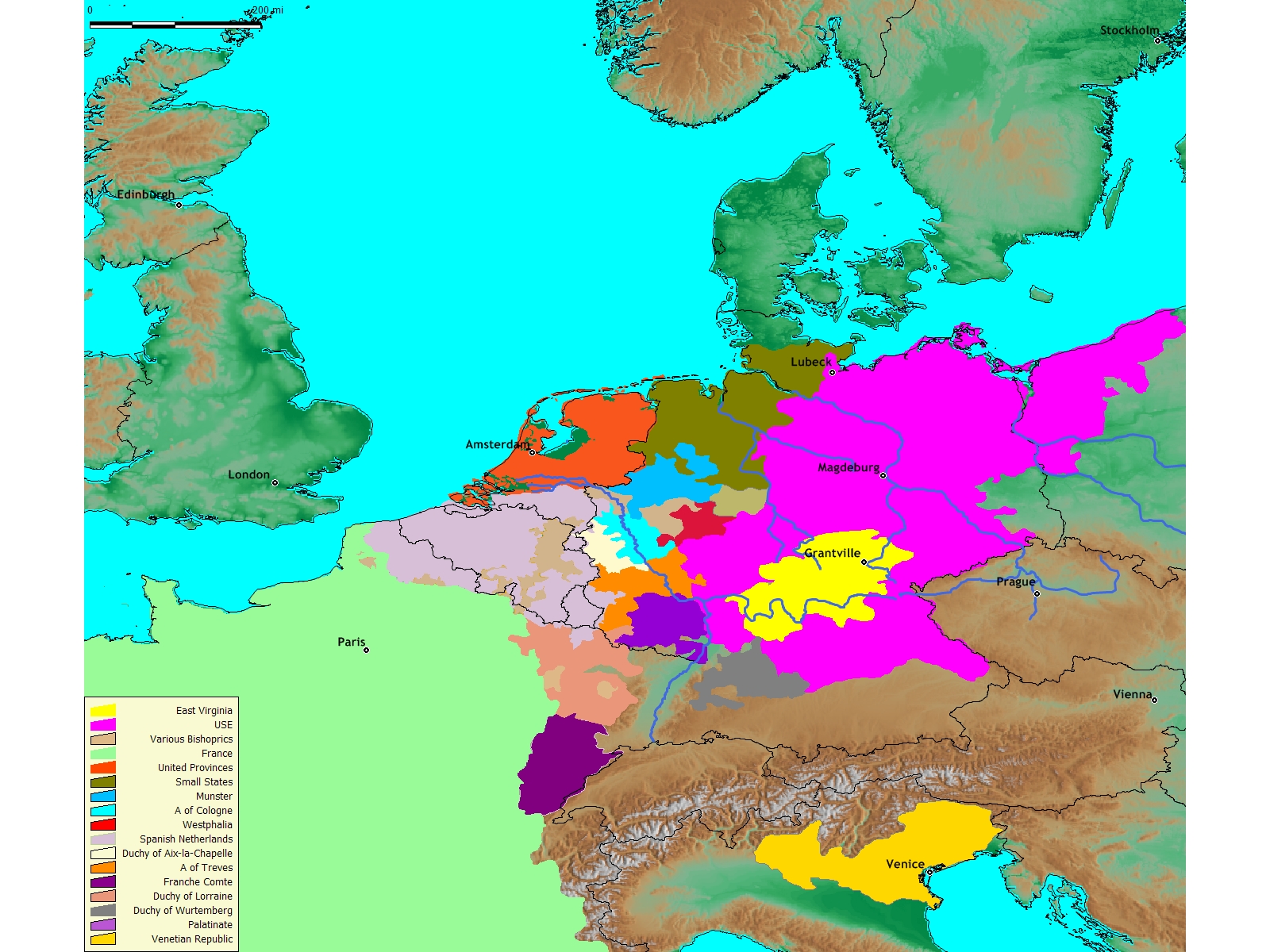 Map of Europe from Eric Flint's "1632" series ...